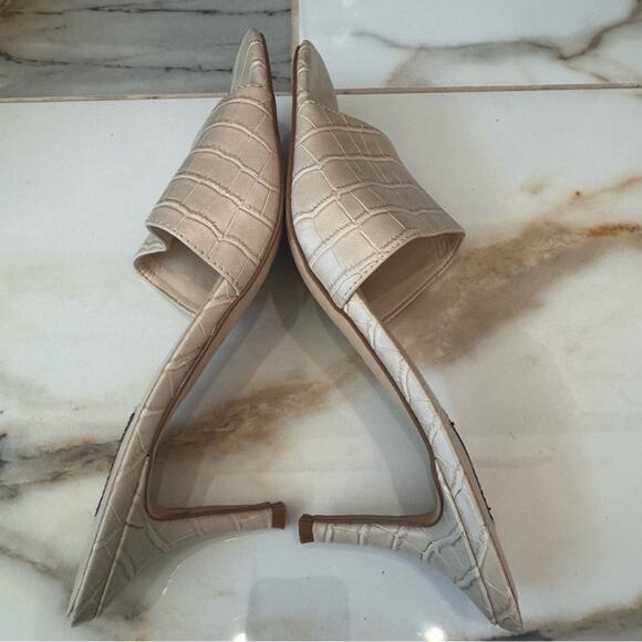 Nine West Women’s Croco Embossed Beige Mules Slides Heels Pumps Size 9.5 - Picture 4 of 9